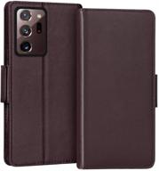 📱 fyy case for samsung galaxy note 20 ultra 6.9": luxury cowhide genuine leather wallet case with rfid blocking, kickstand function, and card slots in brown logo