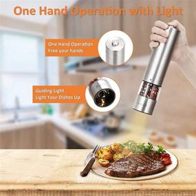 img 1 attached to 🔋 Kulipon Electric Salt and Pepper Grinder Set: One Handed, Ergonomic Shakers with Adjustable Coarseness and Long-Lasting Battery (2 Pack)