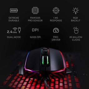 img 2 attached to 🖱️ Redragon M686 Wireless Gaming Mouse - 16000 DPI Wired/Wireless Gamer Mouse with High-Precision Sensor, 45-Hour Long-lasting Battery, Programmable Macro Buttons, and Customizable RGB Backlight for PC/Mac/Laptop