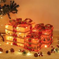 🎁 xueyu 3-piece lighted gift boxes set, outdoor christmas decorations with rustic design, 60 led light up presents boxes, plug-in home decor in warm white-a logo