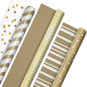 img 4 attached to Hallmark All Occasion Reversible Wrapping Paper - Gold & Kraft Stripes, Triangles, Chevron, Polka Dots (3 Rolls: 75 sq. ft. ttl) for Birthdays, Christmas, Hanukkah, Crafts - High-Quality, Versatile Gift Wrap