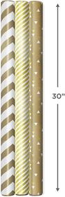 img 2 attached to Hallmark All Occasion Reversible Wrapping Paper - Gold & Kraft Stripes, Triangles, Chevron, Polka Dots (3 Rolls: 75 sq. ft. ttl) for Birthdays, Christmas, Hanukkah, Crafts - High-Quality, Versatile Gift Wrap