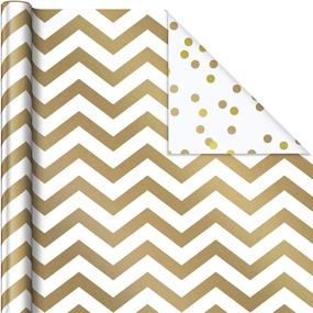 img 1 attached to Hallmark All Occasion Reversible Wrapping Paper - Gold & Kraft Stripes, Triangles, Chevron, Polka Dots (3 Rolls: 75 sq. ft. ttl) for Birthdays, Christmas, Hanukkah, Crafts - High-Quality, Versatile Gift Wrap