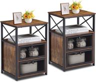 🌃 vecelo modern night stand – set of 2 rustic brown end side tables with storage space and drawer логотип