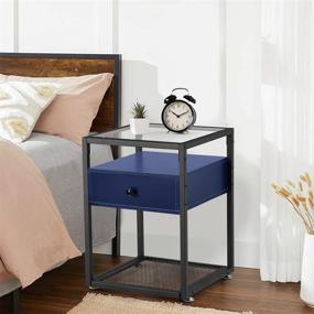 img 3 attached to 🛋️ VECELO Nightstand Industrial Style End Side Table Cabinet with Drawer and Shelf for Living Room Bedroom Lounge, Set of 2, 15.7"X15.7"X21.7", DBLU