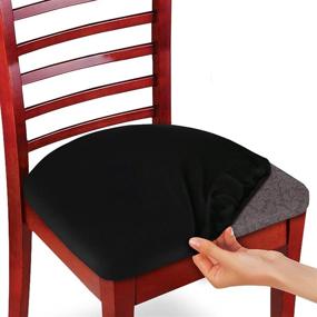 img 4 attached to 🪑 Pack of 4 Stretch Removable Dining Chair Slipcovers - TFJ 15-21" Chair Seat Covers - Washable & Soft Chair Protectors - Cushion Slipcovers in Black