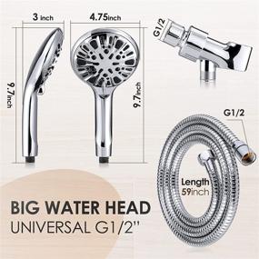 img 1 attached to 🚿 Optimized Handheld High Pressure Shower Head Set with 9-Spray Settings, Rainfall Shower Head Kit including 59" Stainless Steel Hose & Bracket Mount – Ideal for Bathroom Massage, Detachable, Large Showerhead Replacement