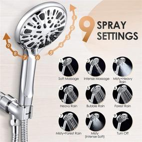 img 3 attached to 🚿 Optimized Handheld High Pressure Shower Head Set with 9-Spray Settings, Rainfall Shower Head Kit including 59" Stainless Steel Hose & Bracket Mount – Ideal for Bathroom Massage, Detachable, Large Showerhead Replacement