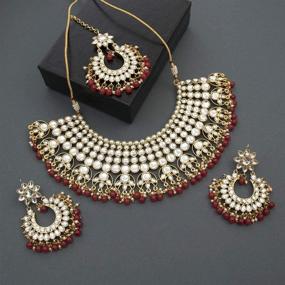 img 2 attached to Aheli Bollywood Necklace Earrings Bridesmaid