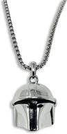 official star wars 3d mandalorian helmet stainless steel necklace: disney+ mandalorian pendant, chain 22cm logo