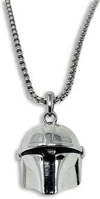 img 4 attached to Official Star Wars 3D Mandalorian Helmet Stainless Steel Necklace: Disney+ Mandalorian Pendant, Chain 22cm