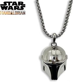 img 3 attached to Official Star Wars 3D Mandalorian Helmet Stainless Steel Necklace: Disney+ Mandalorian Pendant, Chain 22cm