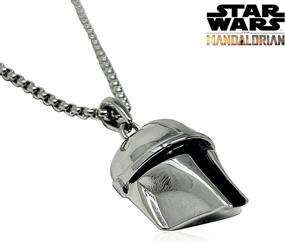 img 2 attached to Official Star Wars 3D Mandalorian Helmet Stainless Steel Necklace: Disney+ Mandalorian Pendant, Chain 22cm