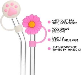 img 2 attached to 🌈 Colorful and Protective Silicone Straw Tip Covers: Sunflower, Cherry Blossom, Rainbow, Cat Paw - 8 Pieces Reusable Lid Caps for 6-8mm Straws, Anti-dust Plugs