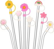 🌈 colorful and protective silicone straw tip covers: sunflower, cherry blossom, rainbow, cat paw - 8 pieces reusable lid caps for 6-8mm straws, anti-dust plugs logo