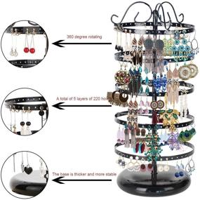 img 2 attached to 📿 MODOWEY 5 Tier Metal Rotating Earring Holder Organizer - Exquisite Jewelry Display Stand for Earrings and Necklaces - 220 Holes - 14x6.3 Inch (Black)
