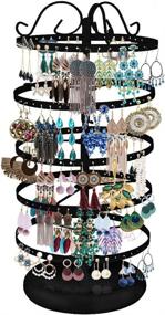 img 4 attached to 📿 MODOWEY 5 Tier Metal Rotating Earring Holder Organizer - Exquisite Jewelry Display Stand for Earrings and Necklaces - 220 Holes - 14x6.3 Inch (Black)