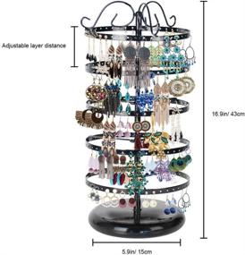 img 3 attached to 📿 MODOWEY 5 Tier Metal Rotating Earring Holder Organizer - Exquisite Jewelry Display Stand for Earrings and Necklaces - 220 Holes - 14x6.3 Inch (Black)