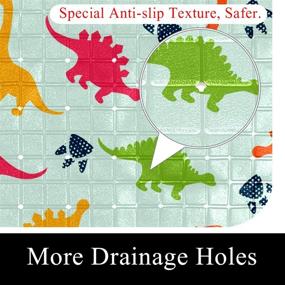 img 3 attached to 🦖 Non-Slip Colorful Dinosaur Bath Tub Shower Mat with Cute Dino Footprint Pattern and Suction Cups – Soft Bathroom Showermat with Drain Holes (14.7"x26.9")