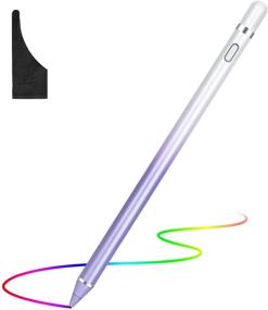 img 4 attached to 🖊️ Rechargeable Active Stylus Digital Pen for Touch Screens, 1.5mm Fine Point Smart Pencil Compatible with Most Tablets, Includes Glove (White+Purple)