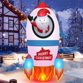 img 4 attached to 8 FT Height Christmas Inflatable Decorations: Budiwati Rocket Snowman - Santa Fly Astronaut Theme with LED Lights for Yard and Lawn