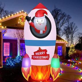 img 3 attached to 8 FT Height Christmas Inflatable Decorations: Budiwati Rocket Snowman - Santa Fly Astronaut Theme with LED Lights for Yard and Lawn