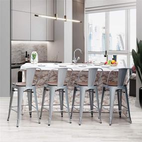 img 1 attached to 🪑 Set of 4 Yongqiang 24" High Back Metal Bar Stools with Wooden Seat - Industrial Silver Counter Height Chairs