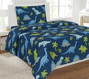 img 2 attached to Fancy Collection Dinosaur Twin Sheet Set for Boys, Teens, 🦖 and Girls - Blue, Light Blue, Grey, and Green - Brand New