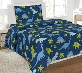 img 4 attached to Fancy Collection Dinosaur Twin Sheet Set for Boys, Teens, 🦖 and Girls - Blue, Light Blue, Grey, and Green - Brand New