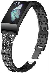 img 4 attached to 💎 Joyozy Slim Bling Bands for Fitbit Charge 3/Fitbit Charge 3 SE Smartwatch, Rhinestone Dressy Bracelet Replacement Wristband Accessory Jewelry Strap Women Girl (Black)