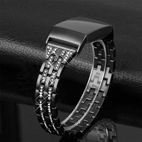 img 3 attached to 💎 Joyozy Slim Bling Bands for Fitbit Charge 3/Fitbit Charge 3 SE Smartwatch, Rhinestone Dressy Bracelet Replacement Wristband Accessory Jewelry Strap Women Girl (Black)