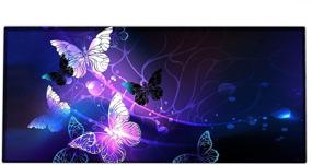 img 4 attached to 🖱️ XXL Расширенный игровой коврик для мыши - 35,1x15,75 дюйма, водонепроницаемый коврик для мыши для компьютерного стола, ноутбука, клавиатуры - база из противоскользящего резинового материала, обработанные края, дизайн с изображением бабочек в стиле искусства.