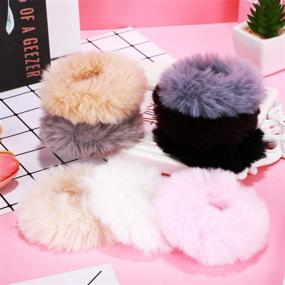 img 3 attached to 🐰 Fluffy 16-Piece Rabbit Fur Hair Scrunchies Set: Colorful Elastic Hair Ties with Pompom Balls - Perfect Hair Accessories for Women and Girls (Color Set 1)