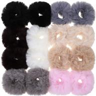 🐰 fluffy 16-piece rabbit fur hair scrunchies set: colorful elastic hair ties with pompom balls - perfect hair accessories for women and girls (color set 1) logo