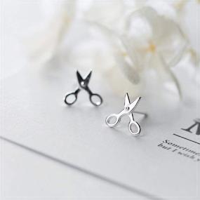 img 3 attached to Sterling Silver Small Scissors Stud Earrings: Cute Unisex Jewelry Gift for Women, Men, and Teen Girls - Hypoallergenic & Personalized Fashion Accessories