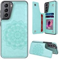 samsung galaxy s21 5g case with card holder and floral design, magnetic flip wallet case for women, protective phone cover for samsung galaxy s21 5g (mint) logo