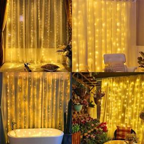 img 2 attached to 🌟 Enhance Your Holiday Decor with 300 LED Curtain String Lights - 10 Ft USB Powered, 8 Light Modes, Remote Control, Perfect for Xmas Home Bedroom Wall & Outdoor Indoor Decor (Warm White Fairy Lights)