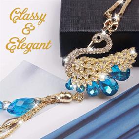 img 2 attached to 💎 Sparkling Blue Diamond Swan Crystal Rear View Mirror Charms | Bling Car Hanging Accessories for Women & Men | Rhinestones Sun Catcher Lucky Ornament Chain | Car Chandelier Pendant | Bling Car Décor (Blue)