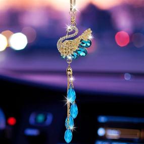 img 4 attached to 💎 Sparkling Blue Diamond Swan Crystal Rear View Mirror Charms | Bling Car Hanging Accessories for Women & Men | Rhinestones Sun Catcher Lucky Ornament Chain | Car Chandelier Pendant | Bling Car Décor (Blue)