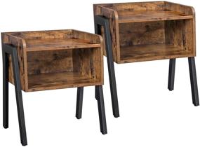 img 4 attached to Industrial Stackable Nightstand Set - VASAGLE ALINRU End Tables for Small Spaces - Rustic Brown, Metal Frame Accent Furniture ULET188X