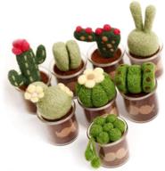 complete needle felting kit: kissbuty cactus wool felted set with wool roving for 8 succulents, foam mat, glass pots, needles, finger guards - ideal for adults and beginners logo