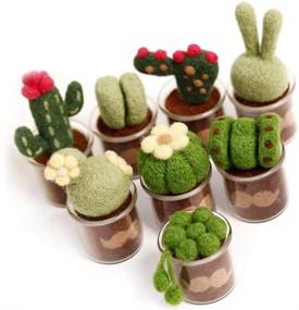 img 4 attached to Complete Needle Felting Kit: Kissbuty Cactus Wool Felted Set with Wool Roving for 8 Succulents, Foam Mat, Glass Pots, Needles, Finger Guards - Ideal for Adults and Beginners