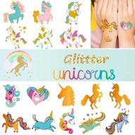 🦄 ooopsi unicorn tattoos for kids: 6 sheets of gold glitter tattoos - perfect unicorn party favors and birthday decorations for girls and boys logo