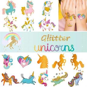 img 4 attached to 🦄 Ooopsi Unicorn Tattoos for Kids: 6 Sheets of Gold Glitter Tattoos - Perfect Unicorn Party Favors and Birthday Decorations for Girls and Boys