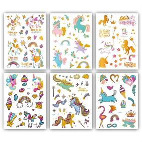 img 3 attached to 🦄 Ooopsi Unicorn Tattoos for Kids: 6 Sheets of Gold Glitter Tattoos - Perfect Unicorn Party Favors and Birthday Decorations for Girls and Boys