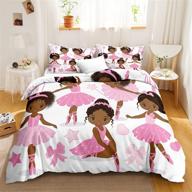 african american ballerina bedding set queen size - cute girl princess ballet dancer duvet cover set in bedbay pink - soft microfiber 3 piece bedding with 2 pillowcases (queen size, ballerina) logo