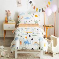 🦖 joyreap 4 piece cotton toddler bedding set for kids boys and girls - dinosaur theme, cream white and orange, reversible design - includes quilted comforter, fitted sheet, top sheet, and pillowcase logo