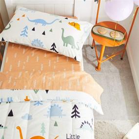 img 2 attached to 🦖 Joyreap 4 Piece Cotton Toddler Bedding Set for Kids Boys and Girls - Dinosaur Theme, Cream White and Orange, Reversible Design - Includes Quilted Comforter, Fitted Sheet, Top Sheet, and Pillowcase