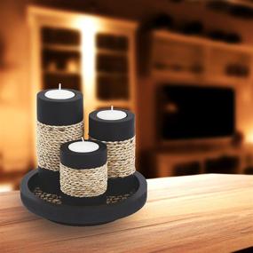 img 2 attached to IYARA CRAFT Tealight Candle Holders with Candle Tray Set: Decorative Matte Wood Finish with Small Rope Decoration - Set of 3