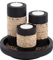 iyara craft tealight candle holders with candle tray set: decorative matte wood finish with small rope decoration - set of 3 логотип